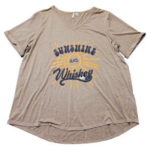 Sandy Colored V-Neck Tee with Sunshine and Whiskey Print - Cato - 18/20W